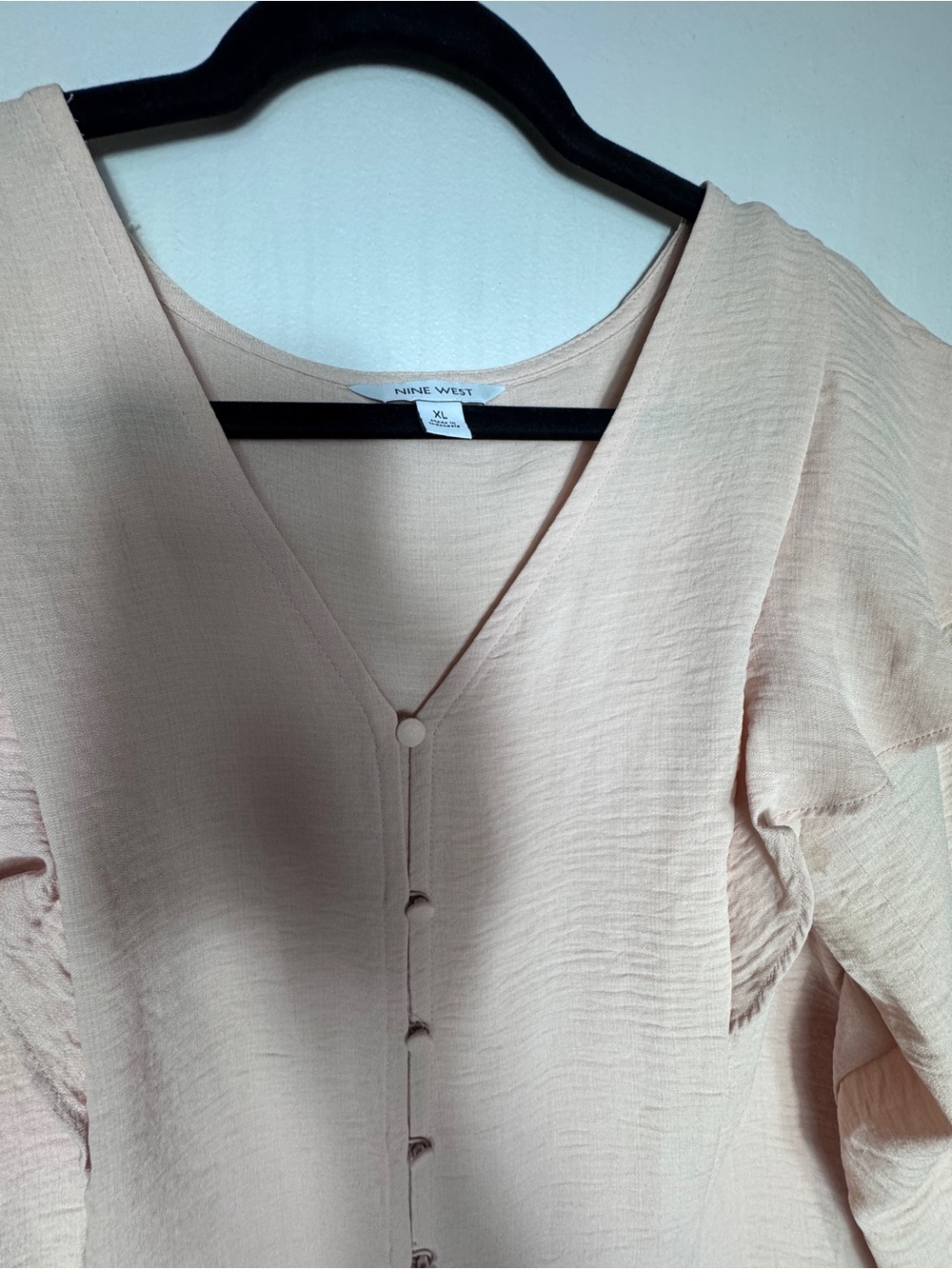 Nine West Soft Cream Ruffle-Shoulder Button Front Blouse - Picture 4 of 6